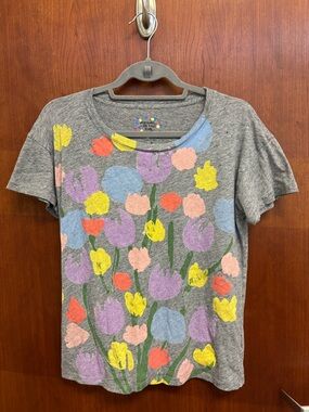 Michael De Feo for J. Crew Gray Painted Floral Flower Short Sleeve Tee size S